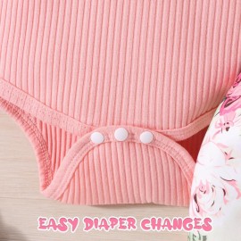 GDTOGRT Baby Girl Clothes Infant Outfit Ruffle Sleeve Romper and Floral Pants with Cute Headband Sets Baby Clothes for Girls 3-6 Months - Pink