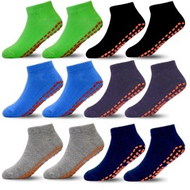 HYCLES Boys Girls Non-Slip Toddler Socks Grip Ankle Sticky Sock Anti-Skid Socks for Kids 6 Pairs for 6-9 Years Kids