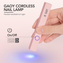 GAOY Handheld UV Light for Gel Nails, Mini Nail Lamp, Portable Cordless Rechargeable, Fast Curing, Pink