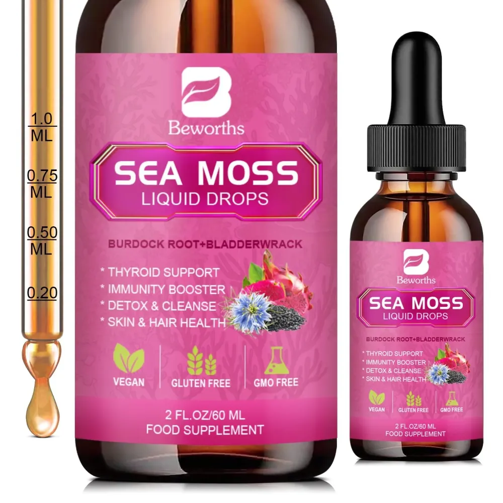B BEWORTHS Sea Moss Liquid Drops - Organic Black Seed Oil Irish Sea Moss Gel with Burdock Root, Bladderwrack, Elderberry, Vitamin C, D3, 6X Stronger Seamoss Gel for Digestive, Hair Health - Vegan B BEWORTHS Sea Moss Liquid Drops - Organic Black Seed Oil Irish Sea Moss Gel with Burdock Root, Bladderwrack, Elderberry, Vitamin C, D3, 6X Stronger Seamoss Gel for Digestive, Hair Health - Vegan