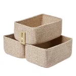MiniArk Small Storage Baskets for Organizing | Closet Organizer Bins | Shelf Toy Basket | Woven Rope Baskets | Cube Decorative Box | Shallow Basket | 11.5x7.5x4.7 | 3 Packs Mixed Brown