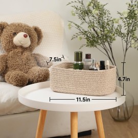MiniArk Small Storage Baskets for Organizing | Closet Organizer Bins | Shelf Toy Basket | Woven Rope Baskets | Cube Decorative Box | Shallow Basket | 11.5x7.5x4.7 | 3 Packs Mixed Brown