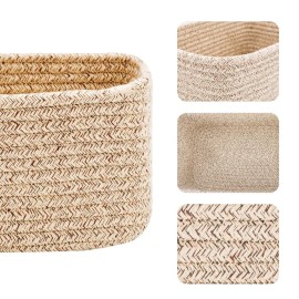 MiniArk Small Storage Baskets for Organizing | Closet Organizer Bins | Shelf Toy Basket | Woven Rope Baskets | Cube Decorative Box | Shallow Basket | 11.5x7.5x4.7 | 3 Packs Mixed Brown