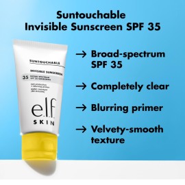 e.l.f. SKIN Suntouchable Invisible SPF 35, Lightweight, Gel-based Sunscreen For A Smooth Complexion, Doubles As A Makeup Primer, Vegan & Cruelty-Free, Packaging May Vary