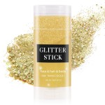 MEICOLY Gold Body Glitter Stick,Halloween Waterproof Face Glitter Gel,Chunky Glitter Face Paint,Mermaid Sequins Hair Glitter Makeup,Sparkle Body Glitter for Women,Festival Accessories Glitter