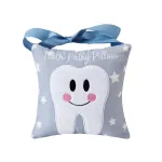 Xunboo Tooth Fairy Pillow with Pocket for Kids Tooth Keepsake Pouch Tooth Fairy Bag on Back Toothfairy Gift for Boys and Girls, 6.8 x 6.8 inches (Light Blue)