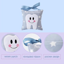 Xunboo Tooth Fairy Pillow with Pocket for Kids Tooth Keepsake Pouch Tooth Fairy Bag on Back Toothfairy Gift for Boys and Girls, 6.8 x 6.8 inches (Light Blue) Xunboo Tooth Fairy Pillow with Pocket for Kids Tooth Keepsake Pouch Tooth Fairy Bag on Back Toothfairy Gift for Boys and Girls, 6.8 x 6.8 inches (Light Blue)