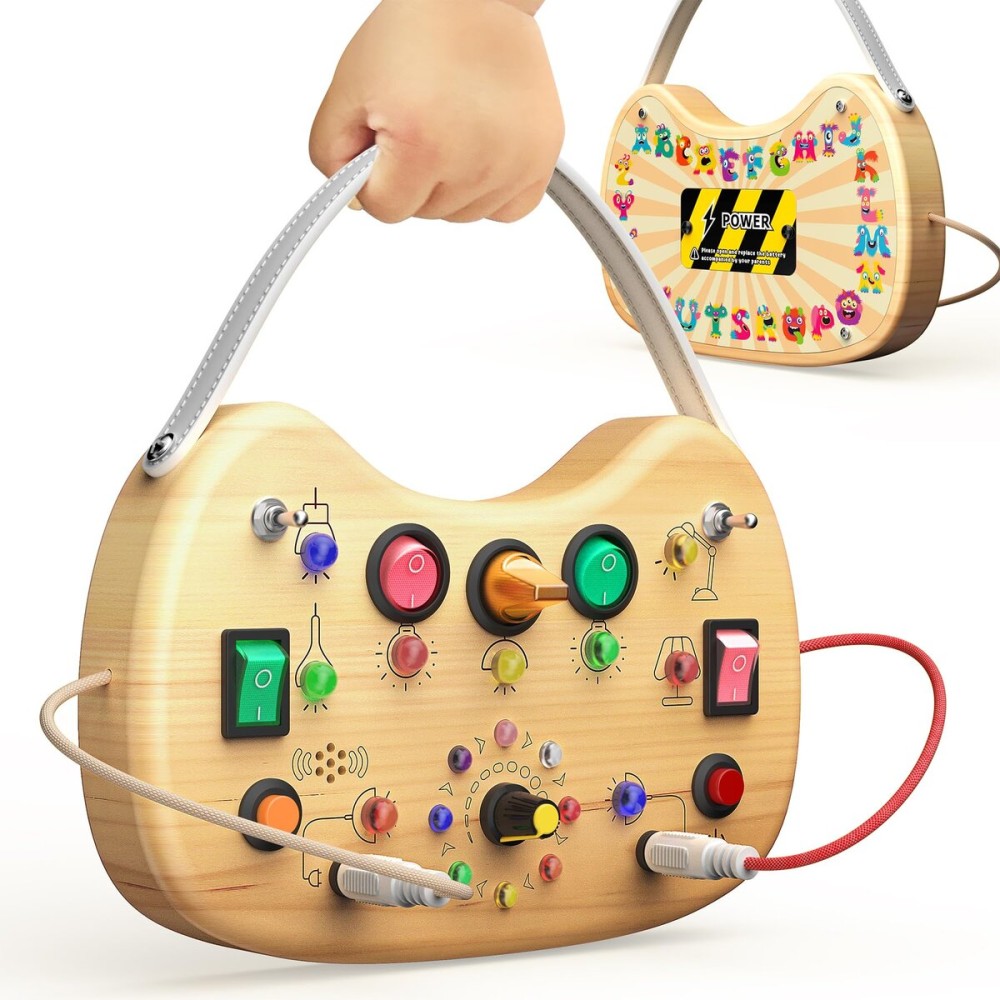 Montessori Toddler Busy Board Sensory Toys for Toddlers Wooden Autism Sensory Toy, Toddler Switch Board with 17 LED Lights for Kids 1-6 Year Olds to Develop Fine Motor Skills. Montessori Toddler Busy Board Sensory Toys for Toddlers Wooden Autism Sensory Toy, Toddler Switch Board with 17 LED Lights for Kids 1-6 Year Olds to Develop Fine Motor Skills.