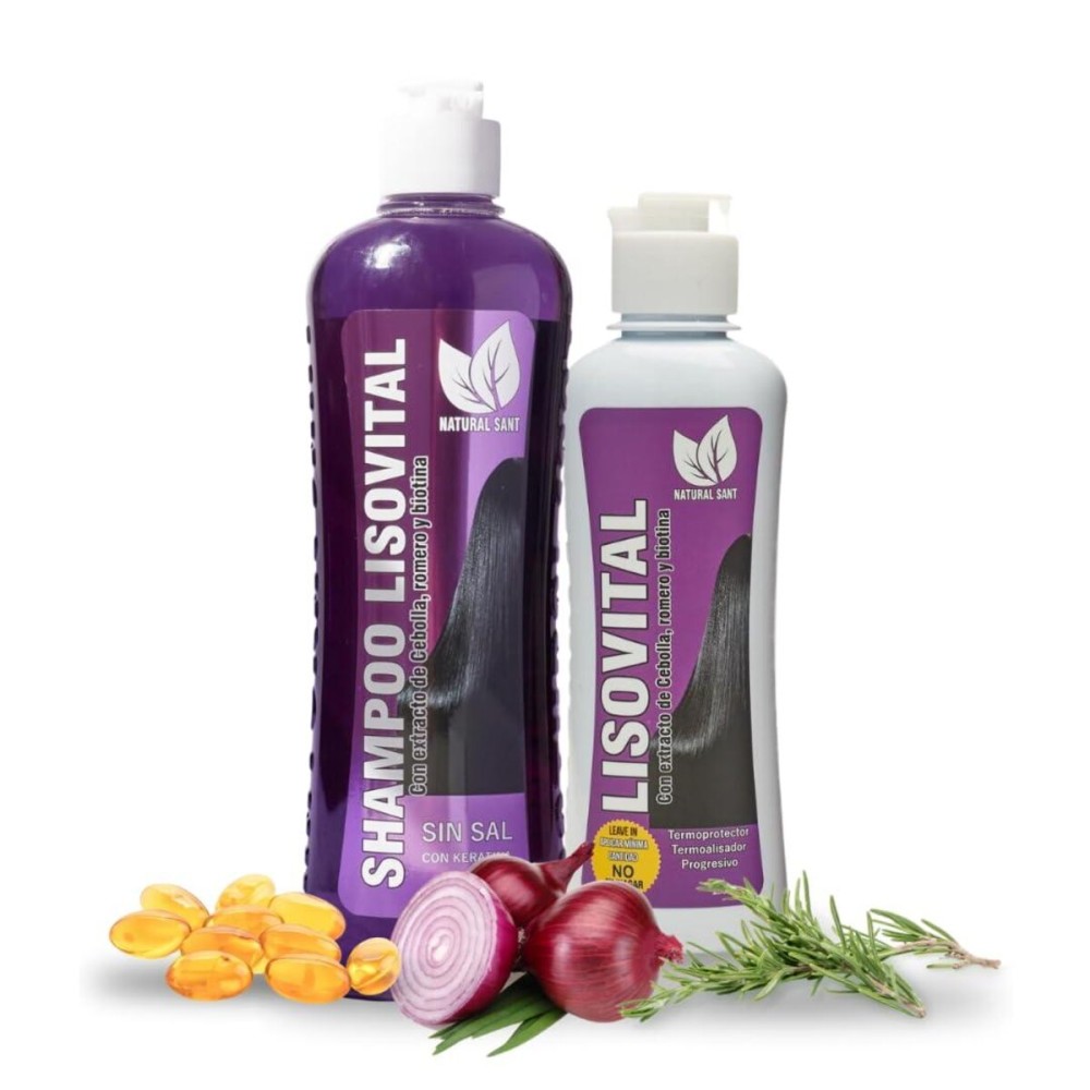 Natural Sant - Liso Vital duo kit - Shampoo & Leave-In Conditioner, Anti Frizz, Heat Protectant for Hair with Red onion extract, Biotin & Rosemary Natural Sant - Liso Vital duo kit - Shampoo & Leave-In Conditioner, Anti Frizz, Heat Protectant for Hair with Red onion extract, Biotin & Rosemary