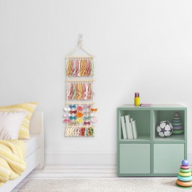 Mkono Headband Holder Boho Hair Bow Organizer for Girls Macrame Bow Hanger with 30 Hooks Bow Holder for Nursery Baby\'s Room Hair Accessories Organizer Wall Hanging Decor for Bedroom Bathroom