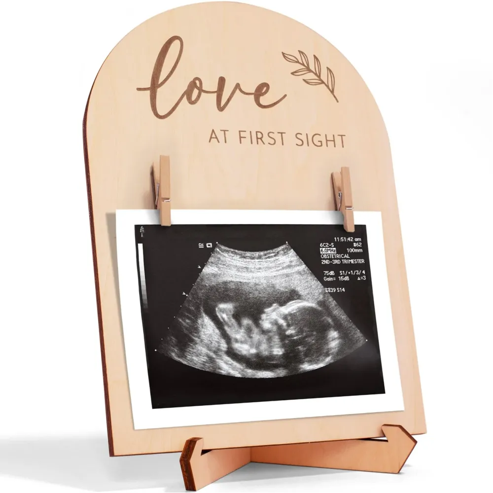 Cute Wooden Ultrasound Picture Frame - Beautiful Double Sided Sign For The Announcement of Your Pregnancy Or Baby\'s Birth - Nursery Decor Sonogram Photo Frame & Pregnancy Gift For First Time Moms