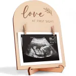 Cute Wooden Ultrasound Picture Frame - Beautiful Double Sided Sign For The Announcement of Your Pregnancy Or Baby\'s Birth - Nursery Decor Sonogram Photo Frame & Pregnancy Gift For First Time Moms