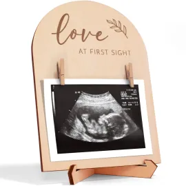 Cute Wooden Ultrasound Picture Frame - Beautiful Double Sided Sign For The Announcement of Your Pregnancy Or Baby\'s Birth - Nursery Decor Sonogram Photo Frame & Pregnancy Gift For First Time Moms