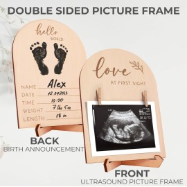 Cute Wooden Ultrasound Picture Frame - Beautiful Double Sided Sign For The Announcement of Your Pregnancy Or Baby\'s Birth - Nursery Decor Sonogram Photo Frame & Pregnancy Gift For First Time Moms