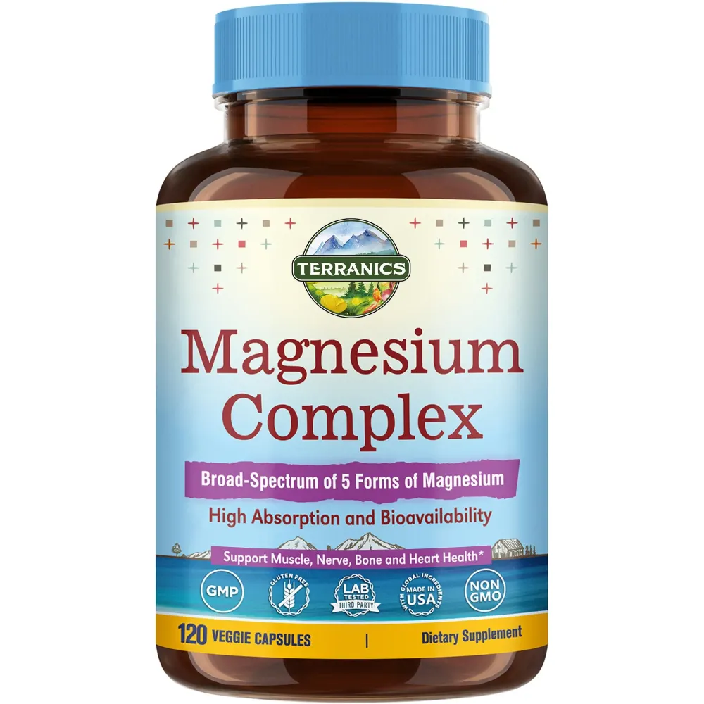 Terranics 5-in-1 Magnesium Complex Supplement 500mg - 5 Forms High Absorption Magnesium Glycinate Citrate Malate Aspartate Gluconate - Non-GMO 120 Vegan Magnesio Capsule for Sleep Muscle Heart Health Terranics 5-in-1 Magnesium Complex Supplement 500mg - 5 Forms High Absorption Magnesium Glycinate Citrate Malate Aspartate Gluconate - Non-GMO 120 Vegan Magnesio Capsule for Sleep Muscle Heart Health