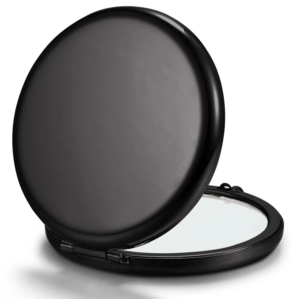 Getinbulk Compact Mirror for Purse, Double-Sided 1X/2X Magnifying Metal Pocket Makeup Mirrors(Round, Onyx Black) Getinbulk Compact Mirror for Purse, Double-Sided 1X/2X Magnifying Metal Pocket Makeup Mirrors(Round, Onyx Black)
