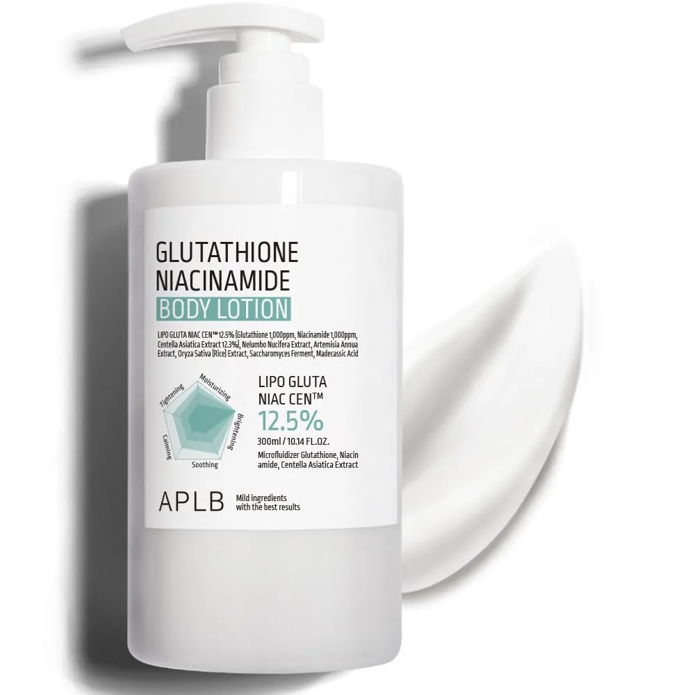 APLB Glutathione Niacinamide Body Lotion | LIPO GLUTA NIAC CEN 12.5% 10.14 FL.OZ/Korean Skincare, Long lasting hydration, Revitalize for gentle and improve skin texture APLB Glutathione Niacinamide Body Lotion | LIPO GLUTA NIAC CEN 12.5% 10.14 FL.OZ/Korean Skincare, Long lasting hydration, Revitalize for gentle and improve skin texture