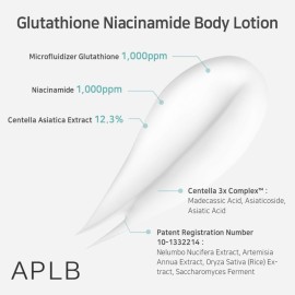 APLB Glutathione Niacinamide Body Lotion | LIPO GLUTA NIAC CEN 12.5% 10.14 FL.OZ/Korean Skincare, Long lasting hydration, Revitalize for gentle and improve skin texture APLB Glutathione Niacinamide Body Lotion | LIPO GLUTA NIAC CEN 12.5% 10.14 FL.OZ/Korean Skincare, Long lasting hydration, Revitalize for gentle and improve skin texture