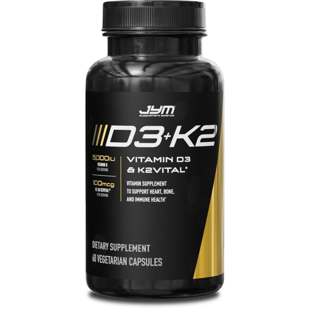 JYM D3 + K2 with 5000iu D3 & 100mcg of Vitamin K2 as MK-7, Bone, Cardiovascular + Immune Health for Men & Women, Softgel JYM D3 + K2 with 5000iu D3 & 100mcg of Vitamin K2 as MK-7, Bone, Cardiovascular + Immune Health for Men & Women, Softgel