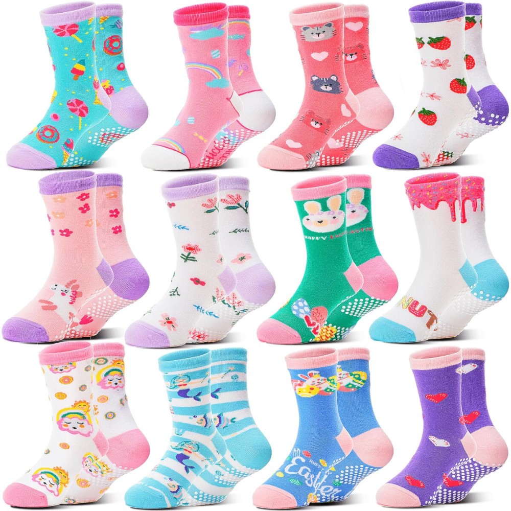 Welwoos Baby Girls Toddlers Grips Socks Kids Non Slip Anti Skid Funny Animal Cartoon Gift Cotton Socks with Grippers 12 Pairs Stocking Stuffers (Flower,3-5 Y) Welwoos Baby Girls Toddlers Grips Socks Kids Non Slip Anti Skid Funny Animal Cartoon Gift Cotton Socks with Grippers 12 Pairs Stocking Stuffers (Flower,3-5 Y)