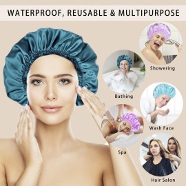 Shower Caps for Women, 4 PCS Elastic and Reusable Bath Caps, Double Waterproof Layers Shower Cap, Bathing Shower Caps, Environmental Protection Hair Bath Hat - Solid Color Shower Caps for Women, 4 PCS Elastic and Reusable Bath Caps, Double Waterproof Layers Shower Cap, Bathing Shower Caps, Environmental Protection Hair Bath Hat - Solid Color