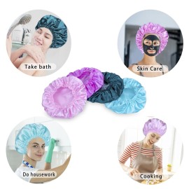 Shower Caps for Women, 4 PCS Elastic and Reusable Bath Caps, Double Waterproof Layers Shower Cap, Bathing Shower Caps, Environmental Protection Hair Bath Hat - Solid Color Shower Caps for Women, 4 PCS Elastic and Reusable Bath Caps, Double Waterproof Layers Shower Cap, Bathing Shower Caps, Environmental Protection Hair Bath Hat - Solid Color
