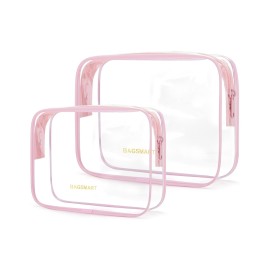 BAGSMART Clear Toiletry Bag, TSA Approved Travel Toiletry Bag Carry On Travel Accessories Bag Airport Airline Quart Size Bags water-resistant Makeup Bag for Women