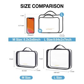 BAGSMART TSA Approved Clear Toiletry Bag, 2 Packs Quart Size Water Resistant Makeup Cosmetic Bags for Women, 2 Sizes Airport Airline Travel Essential Carry On Organizer with Handle Large Opening BAGSMART TSA Approved Clear Toiletry Bag, 2 Packs Quart Size Water Resistant Makeup Cosmetic Bags for Women, 2 Sizes Airport Airline Travel Essential Carry On Organizer with Handle Large Opening