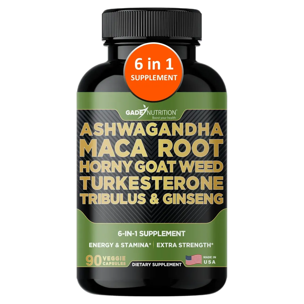 Gade Nutrition Ashwagandha with Maca Root, Horny Goat Weed, Turkesterone Supplement, Tribulus Terrestris, Panax Ginseng | 90 Vegetable Capsules for Energy, Stamina, Performance. | Made in USA Gade Nutrition Ashwagandha with Maca Root, Horny Goat Weed, Turkesterone Supplement, Tribulus Terrestris, Panax Ginseng | 90 Vegetable Capsules for Energy, Stamina, Performance. | Made in USA