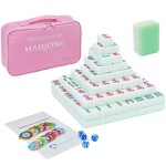 AzulHome Classic Chinese Mahjong Set with 144 Large Green Tiles (1.58\'\') with Pink Bag and Accessories, 4 Dice, 80 Poker Chips - for Chinese Style Game []