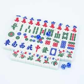 AzulHome Classic Chinese Mahjong Set with 144 Large Green Tiles (1.58\'\') with Pink Bag and Accessories, 4 Dice, 80 Poker Chips - for Chinese Style Game []