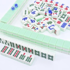 AzulHome Classic Chinese Mahjong Set with 144 Large Green Tiles (1.58\'\') with Pink Bag and Accessories, 4 Dice, 80 Poker Chips - for Chinese Style Game []