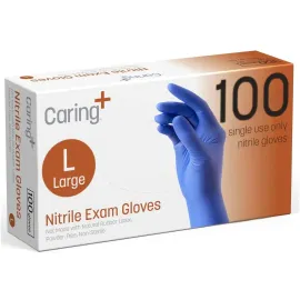 Caring Nitrile Exam Gloves (100ct), Powder Free and Not Made with Natural Rubber Latex, Gloves for Medical Use, Cleaning, Food Prep and More, Large Caring Nitrile Exam Gloves (100ct), Powder Free and Not Made with Natural Rubber Latex, Gloves for Medical Use, Cleaning, Food Prep and More, Large