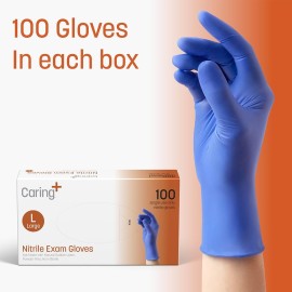 Caring Nitrile Exam Gloves (100ct), Powder Free and Not Made with Natural Rubber Latex, Gloves for Medical Use, Cleaning, Food Prep and More, Large Caring Nitrile Exam Gloves (100ct), Powder Free and Not Made with Natural Rubber Latex, Gloves for Medical Use, Cleaning, Food Prep and More, Large