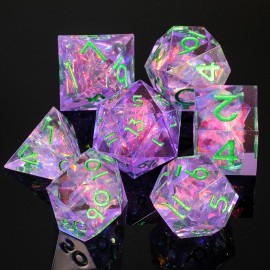 LDICEK DND Dice Set Sharp Edged Dice Set of 7 DND Faceted Dice Golden Numbers and Beautiful Iron Box Perfect for Dungeons & Dragons RPG and Board Game(Purple Green)