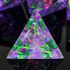 LDICEK DND Dice Set Sharp Edged Dice Set of 7 DND Faceted Dice Golden Numbers and Beautiful Iron Box Perfect for Dungeons & Dragons RPG and Board Game(Purple Green)