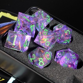 LDICEK DND Dice Set Sharp Edged Dice Set of 7 DND Faceted Dice Golden Numbers and Beautiful Iron Box Perfect for Dungeons & Dragons RPG and Board Game(Purple Green)