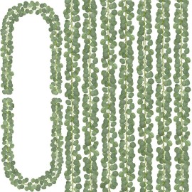 CQURE 8Pcs Eucalyptus Garland,Artificial Eucalyptus Leaves Table Greenery Garland Wreath Spring Vines for Wedding Party Table Bedroom Wall Room Decor