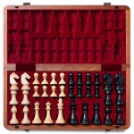 A&A Premium Natural Mahogany Folding Chess Set, w/ 15 Board & 3 King Height Staunton Chess Pieces, Includes 2 Extra Queens and a Storage Bag