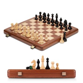 A&A Premium Natural Mahogany Folding Chess Set, w/ 15 Board & 3 King Height Staunton Chess Pieces, Includes 2 Extra Queens and a Storage Bag A&A Premium Natural Mahogany Folding Chess Set, w/ 15 Board & 3 King Height Staunton Chess Pieces, Includes 2 Extra Queens and a Storage Bag