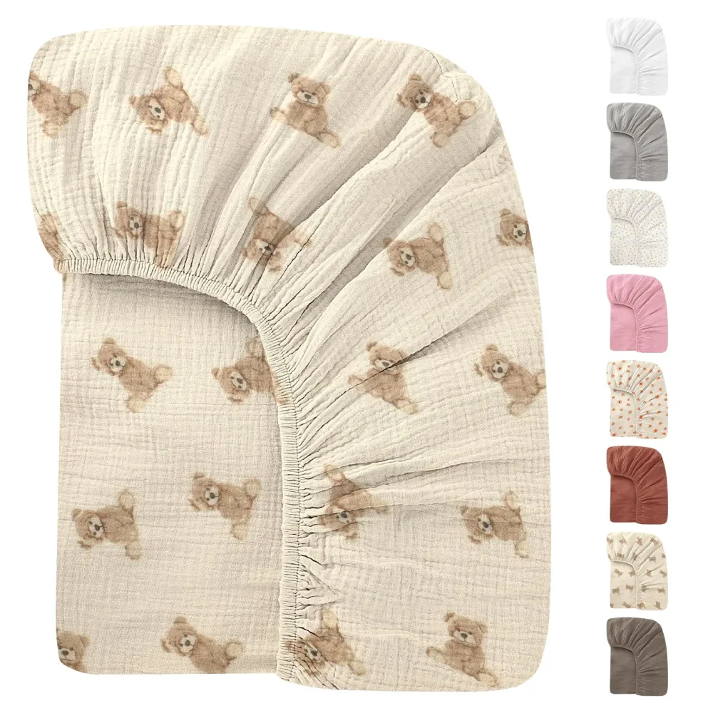 Knirose 52x28 Inches Muslin Crib Sheets Fitted Crib Mattress Sheet for Baby Girls & Boys, 100% Cotton, Soft Boho Neutral Toddler Bedding Bed Sheets Fits Well Standard Size Crib Mattress 28x52 Inches Knirose 52x28 Inches Muslin Crib Sheets Fitted Crib Mattress Sheet for Baby Girls & Boys, 100% Cotton, Soft Boho Neutral Toddler Bedding Bed Sheets Fits Well Standard Size Crib Mattress 28x52 Inches
