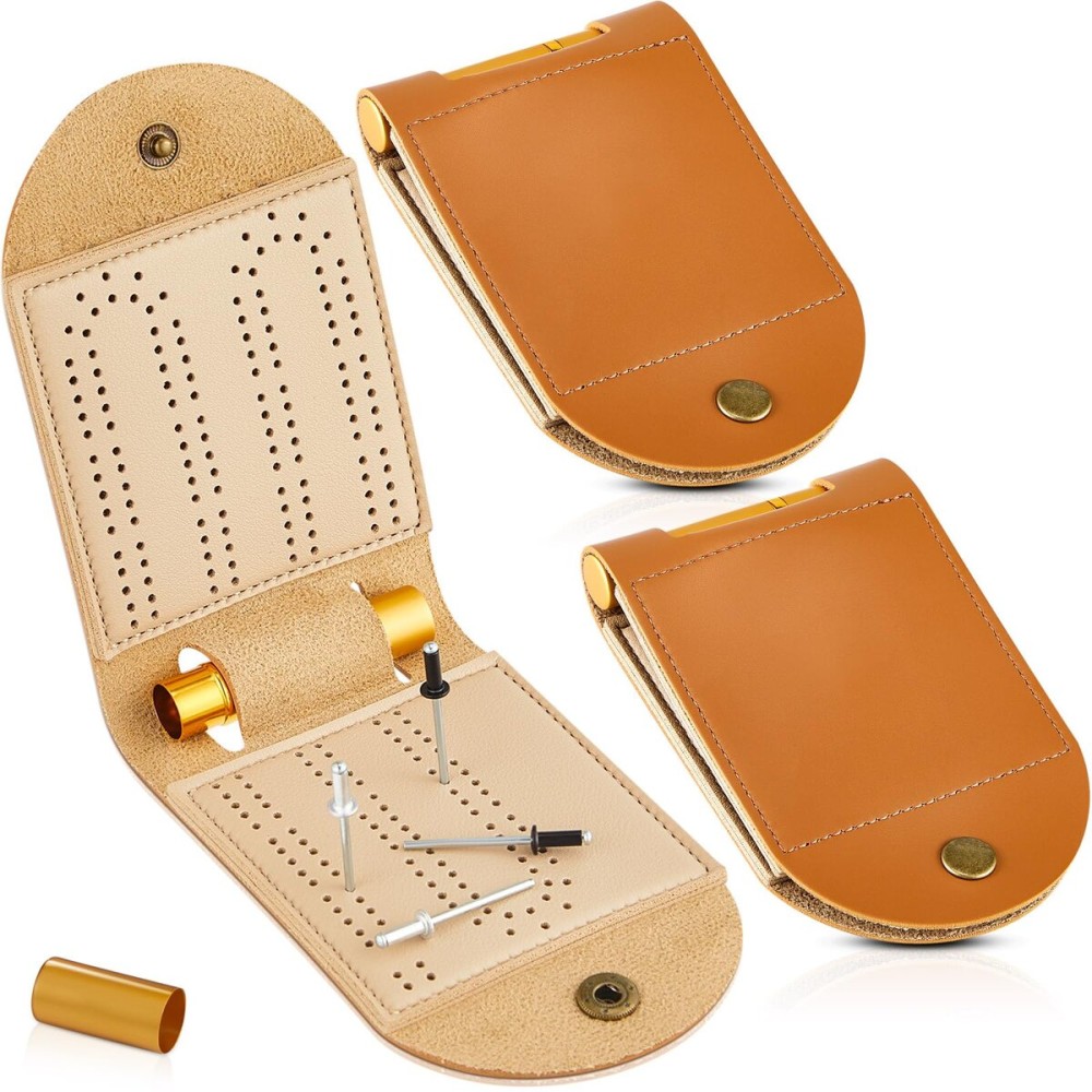 Liliful 2 Sets Travel Cribbage Board Game Sets Portable Travel Games Each Set with 4 Metal Pegs, 1 Mini Leather Cribbage Board, 2 Track 1 Storage Slot Liliful 2 Sets Travel Cribbage Board Game Sets Portable Travel Games Each Set with 4 Metal Pegs, 1 Mini Leather Cribbage Board, 2 Track 1 Storage Slot