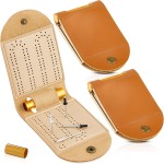 Liliful 2 Sets Travel Cribbage Board Game Sets Portable Travel Games Each Set with 4 Metal Pegs, 1 Mini Leather Cribbage Board, 2 Track 1 Storage Slot