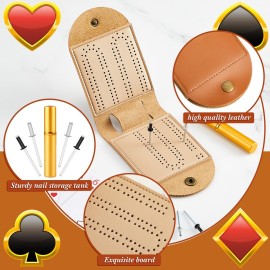 Liliful 2 Sets Travel Cribbage Board Game Sets Portable Travel Games Each Set with 4 Metal Pegs, 1 Mini Leather Cribbage Board, 2 Track 1 Storage Slot Liliful 2 Sets Travel Cribbage Board Game Sets Portable Travel Games Each Set with 4 Metal Pegs, 1 Mini Leather Cribbage Board, 2 Track 1 Storage Slot