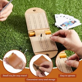 Liliful 2 Sets Travel Cribbage Board Game Sets Portable Travel Games Each Set with 4 Metal Pegs, 1 Mini Leather Cribbage Board, 2 Track 1 Storage Slot Liliful 2 Sets Travel Cribbage Board Game Sets Portable Travel Games Each Set with 4 Metal Pegs, 1 Mini Leather Cribbage Board, 2 Track 1 Storage Slot