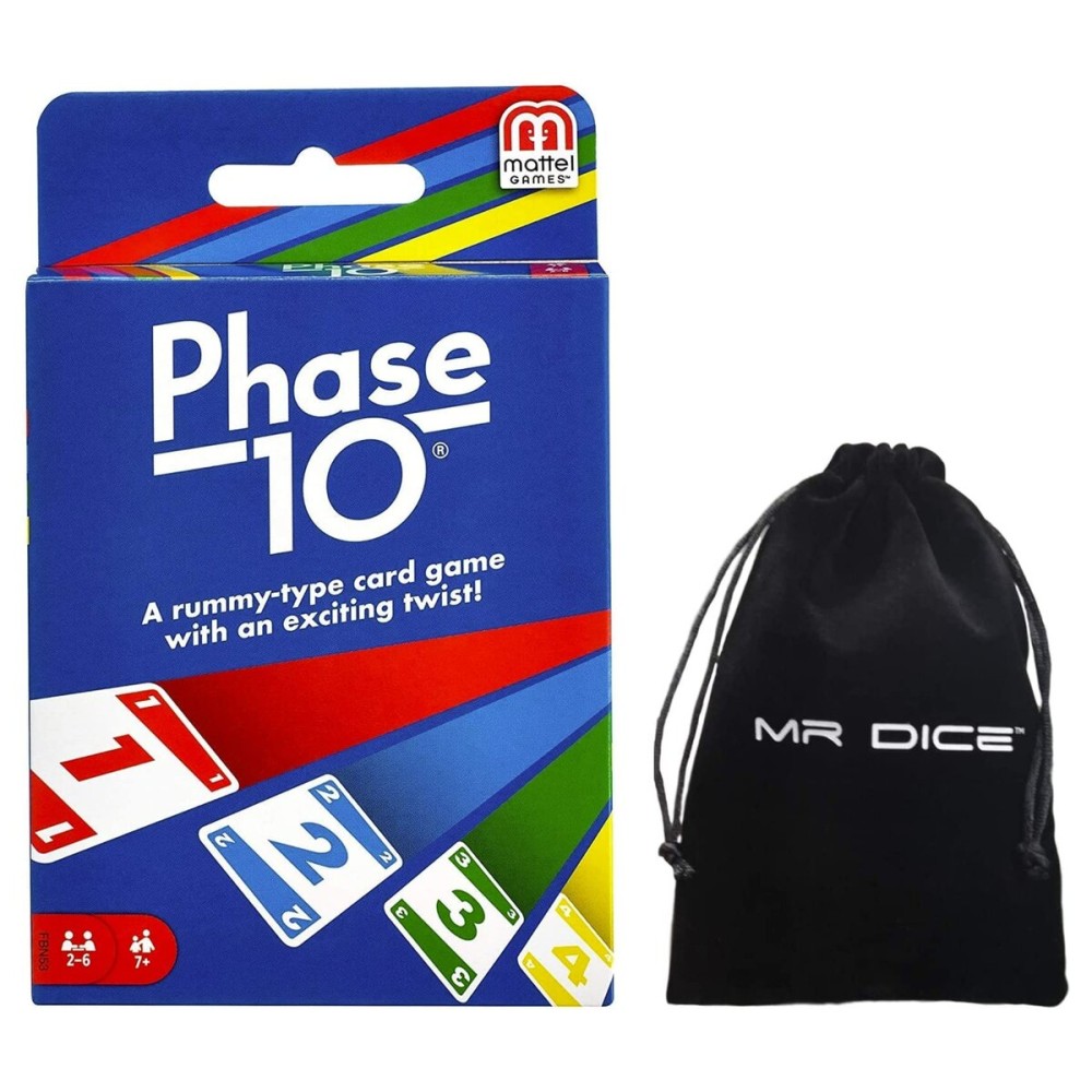 Phase 10 Card Game for Adults Bundle with Mr Dice Drawstring Bag