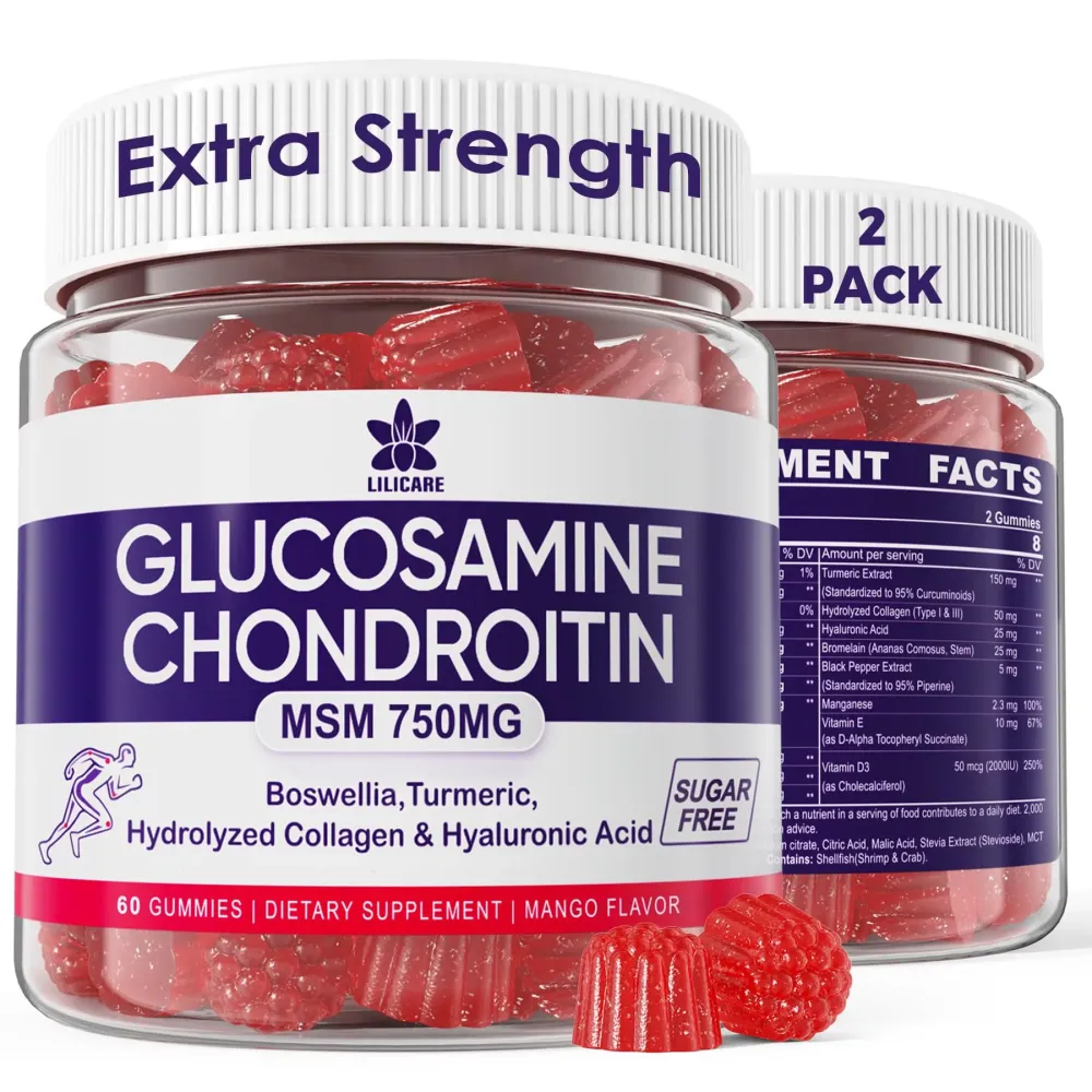 Glucosamine Chondroitin Gummies, Sugar Free Glucosamine Chondroitin MSM Supplement, Extra Strength with Boswellia Turmeric, Hydrolyzed Collagen & Hyaluronic Acid, Bone Health for Men & Women, 120 Cts Glucosamine Chondroitin Gummies, Sugar Free Glucosamine Chondroitin MSM Supplement, Extra Strength with Boswellia Turmeric, Hydrolyzed Collagen & Hyaluronic Acid, Bone Health for Men & Women, 120 Cts