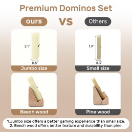Jumbo Dominos Set for Adults with 4 Wooden Racks/Trays, Double 6 Dominoes Travel Set with Portable Case Double Six Dominoes Set with 4 Tiles Holders, 28 Tiles Dominos Set for Family Board Games