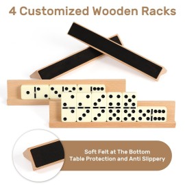 Jumbo Dominos Set for Adults with 4 Wooden Racks/Trays, Double 6 Dominoes Travel Set with Portable Case Double Six Dominoes Set with 4 Tiles Holders, 28 Tiles Dominos Set for Family Board Games