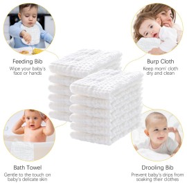 Lovely Care 12 Pack Muslin Burp Cloths 100% Cotton Muslin Cloths Large 20\'\'x10\'\' Extra Soft and Absorbent Baby Burping Cloth - White